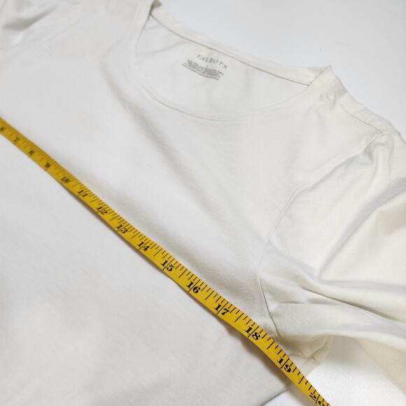 Talbots Womens Elbow Sleeve Tee Size Large White Blue Striped Hem Bow Tie Cotton - Picture 8 of 9